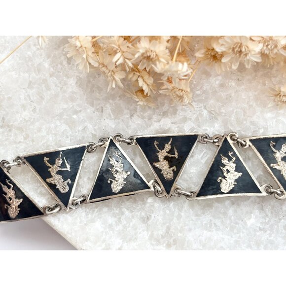 Siam Sterling Silver Triangular Multi God & Goddess Figure 925 Vintage Bracelet - Picture 3 of 10